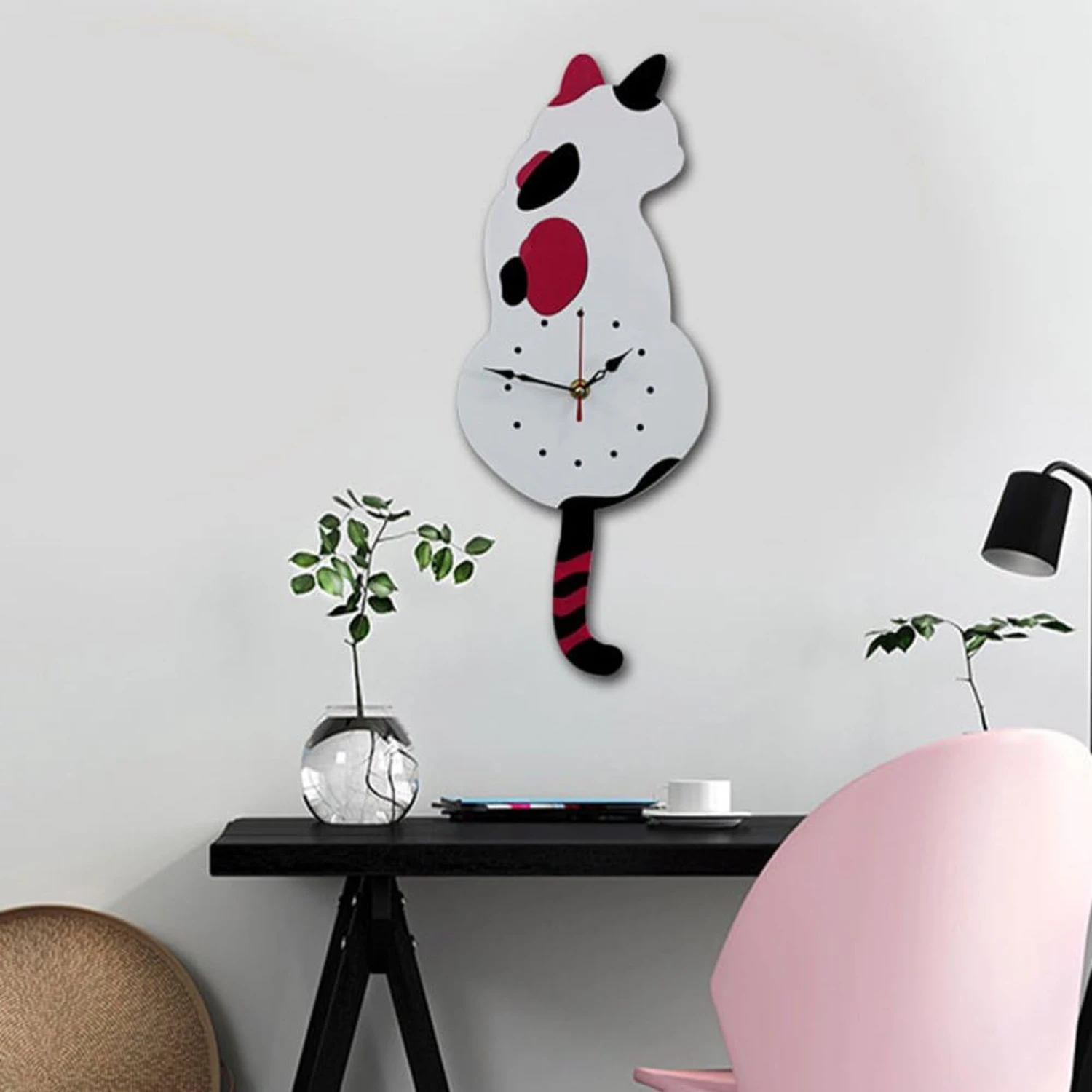 DIY Cat Design Acrylic Wall Clock with Swing Tail Pendulum - Perfect Home Décor Addition for Kitchen, Living Room, Bedroom - Ba 6