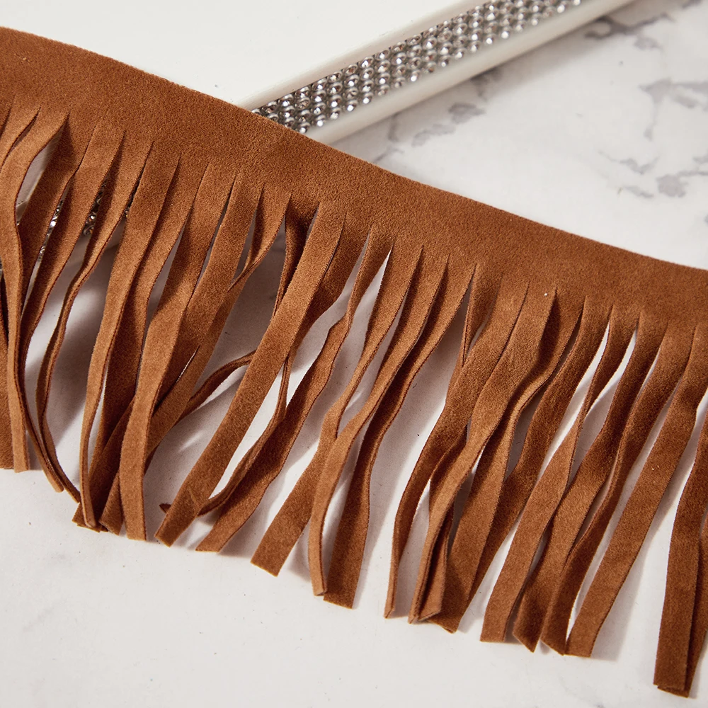 5Meters Length 8cm Width 5mm Faux leather suede velvet tassel fringe garment fringe trims tassel lace trimming