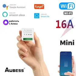 Aubess 16A Tuya WiFi Mini Smart Switch Module Smart Home Automation Module 2 Way Control For Alexa Google Home Yandex Alice