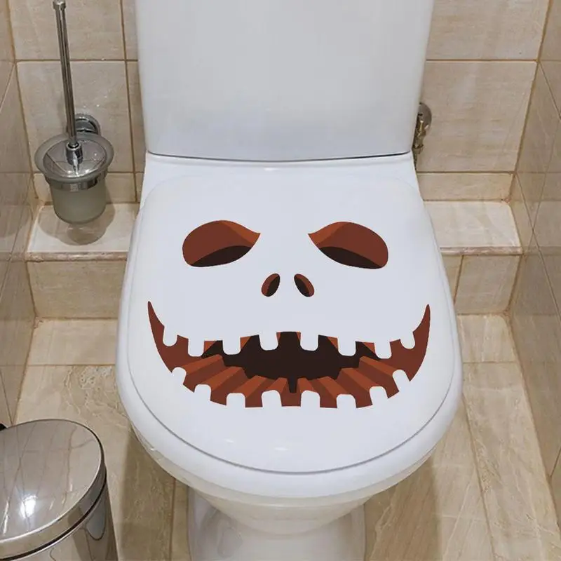 Halloween Toilet Seat Stickers Toilet Lid Stickers Seat Cling with Horror Pumpkins Self-Adhesive Bathroom Decal Removable