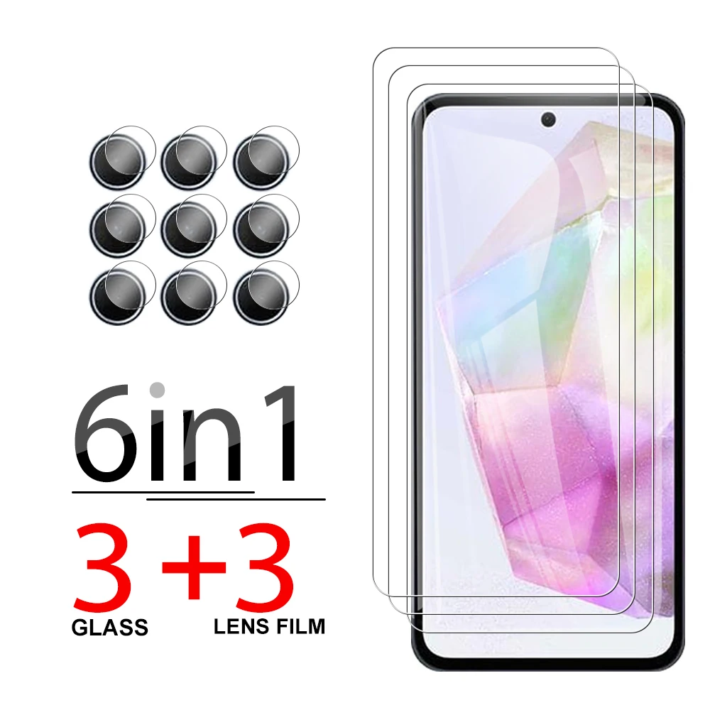 

6in1 Clear Lens Screen Protector For Samsung Galaxy A35 5G tempered glass samsun A 35 35a protective glass sansunga35 6.6 inches