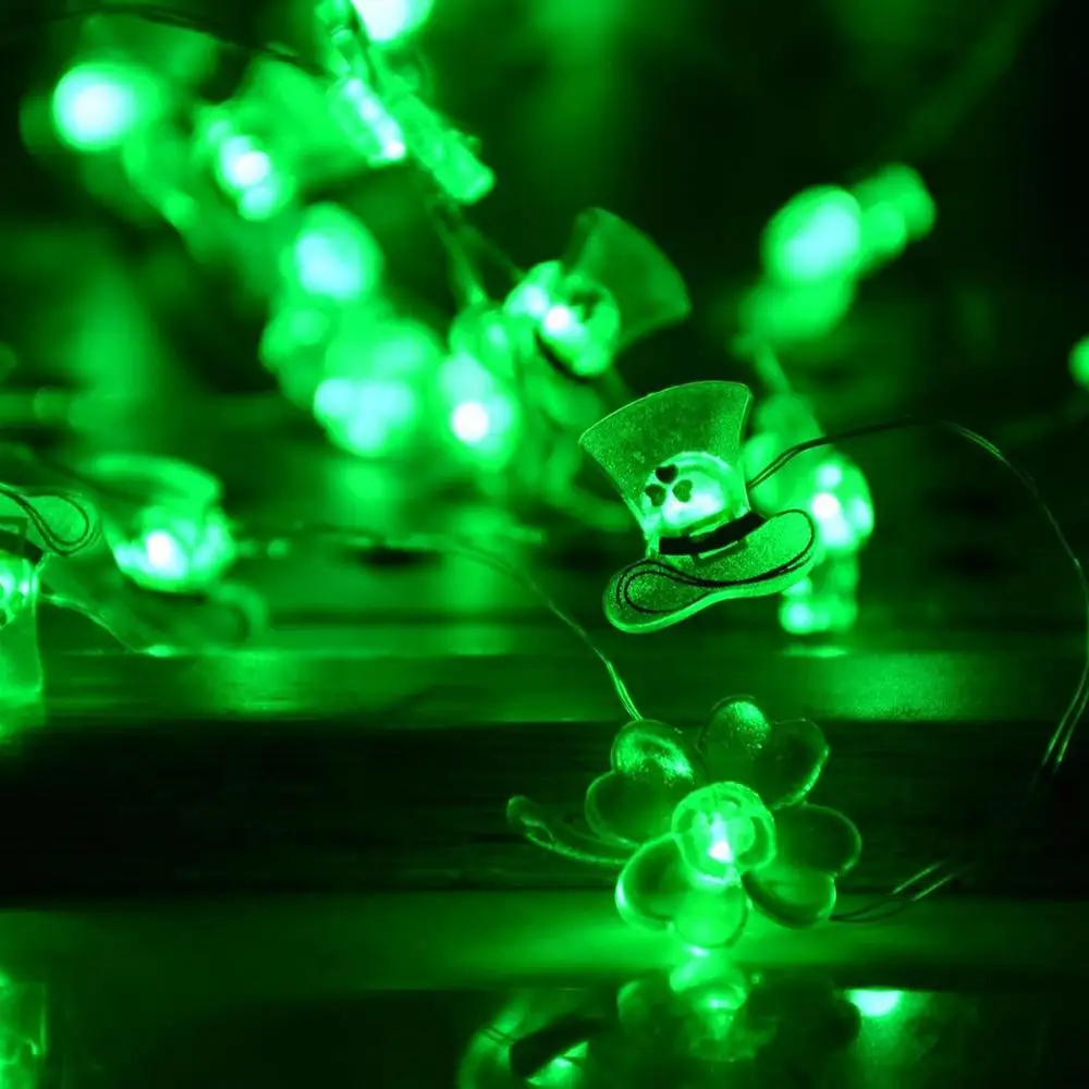 St. Patrick's Day Decoration Lights Battery Operated Patrick's Day Shamrock Lamp Battery Operated Decorative LED Fairy Lights