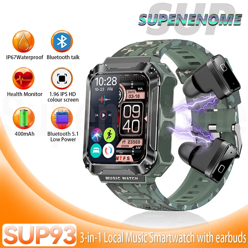 

2023 New Smart Watch 4GB RAM 3 in 1 TWS Wireless Earbuds 1.96Inch Heart Rate Blood Pressure Sports Waterproof Music Smartwatch