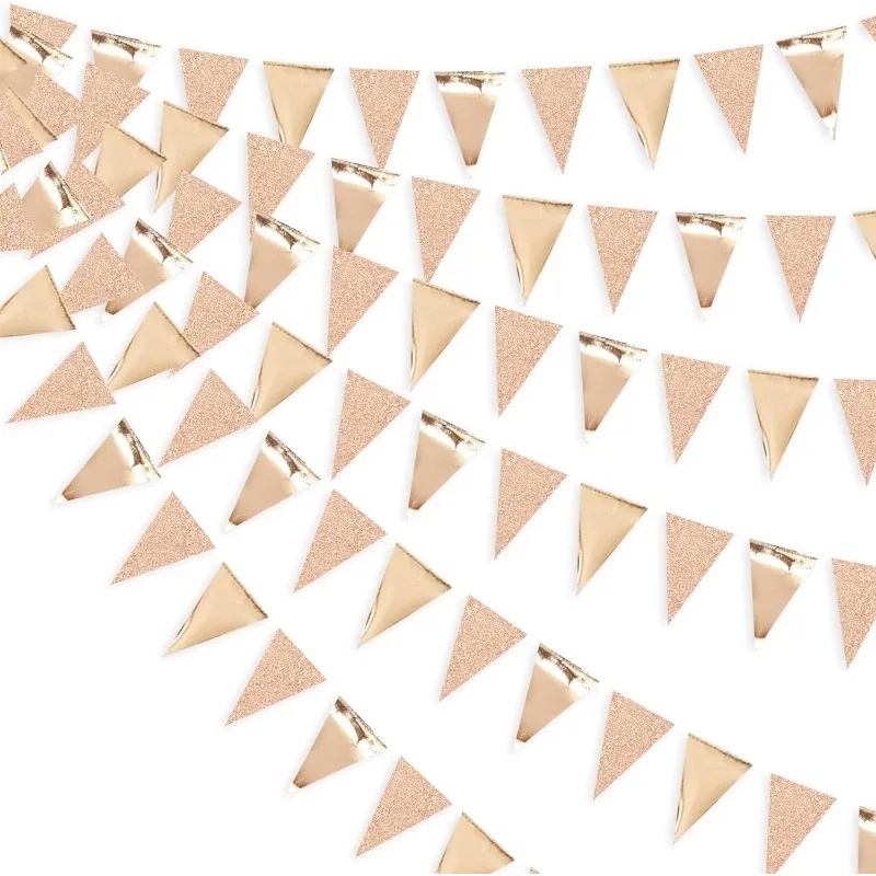 

10Ft Champagne Gold Party Decorations Triangle Pennant Banner Hanging Paper Flag Bunting for Anniversary Hen Party Supplies