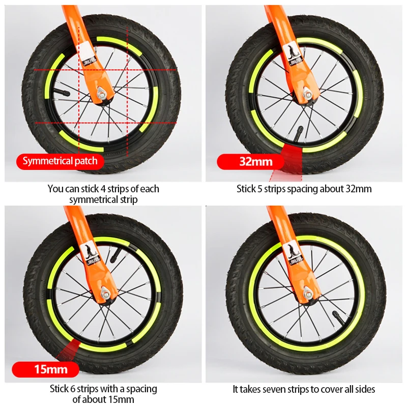 12pcs子供バランス自転車警告ステッカー自転車アクセサリー反射タイヤ 