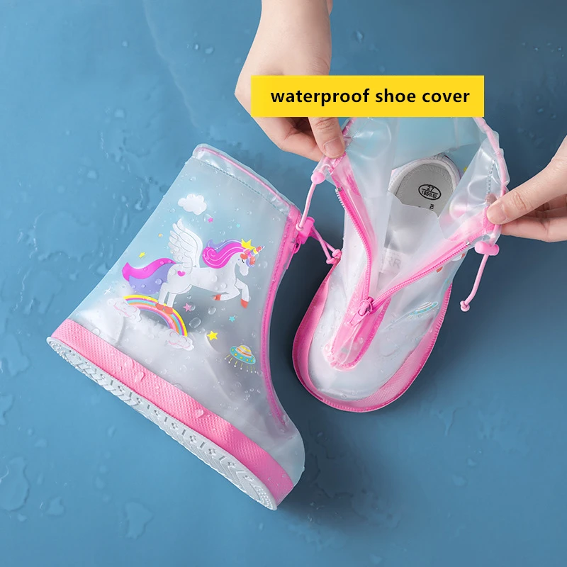 1 Pair Adorable Dinosaur Children Shoes Covers Comfortable Rain Shoes Covers Reusable Wear-resistance Kid Waterproof Shoe Covers size 24 35 cartoon dinosaur classic children s rubber kids baby water shoes waterproof rain boots toddler girls boys rainboots