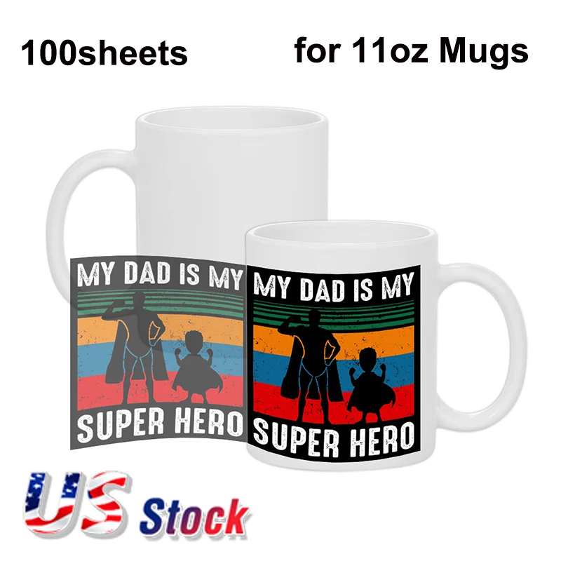 

100 Sheets/Pack 3.5" x 9.125" Mug-Sized Sublimation Paper Fast Dry Tumblers for 11 oz Mugs 125g for All Inkjet Printers US Stock