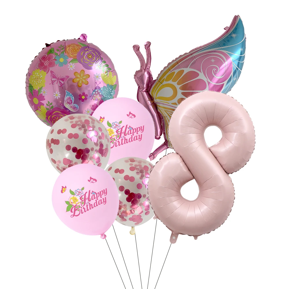 Butterfly Sunflower Celebration Balloon Set - Pink & Blue 7-Piece Party Decor Collection