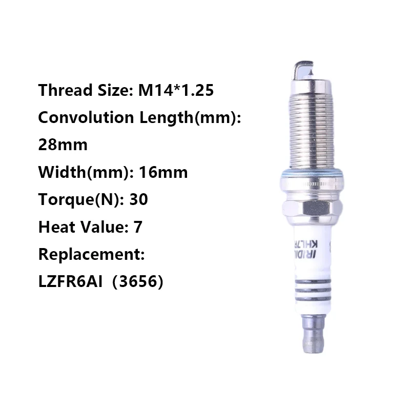 

THREEON 1/4/6pcs KHL7RTCI(7708) Iridium Spark Plug For MITSUBISHI JAC Geely Emgrand Greatwall V80 Replace LZFR6AI（3656） M14*1.25