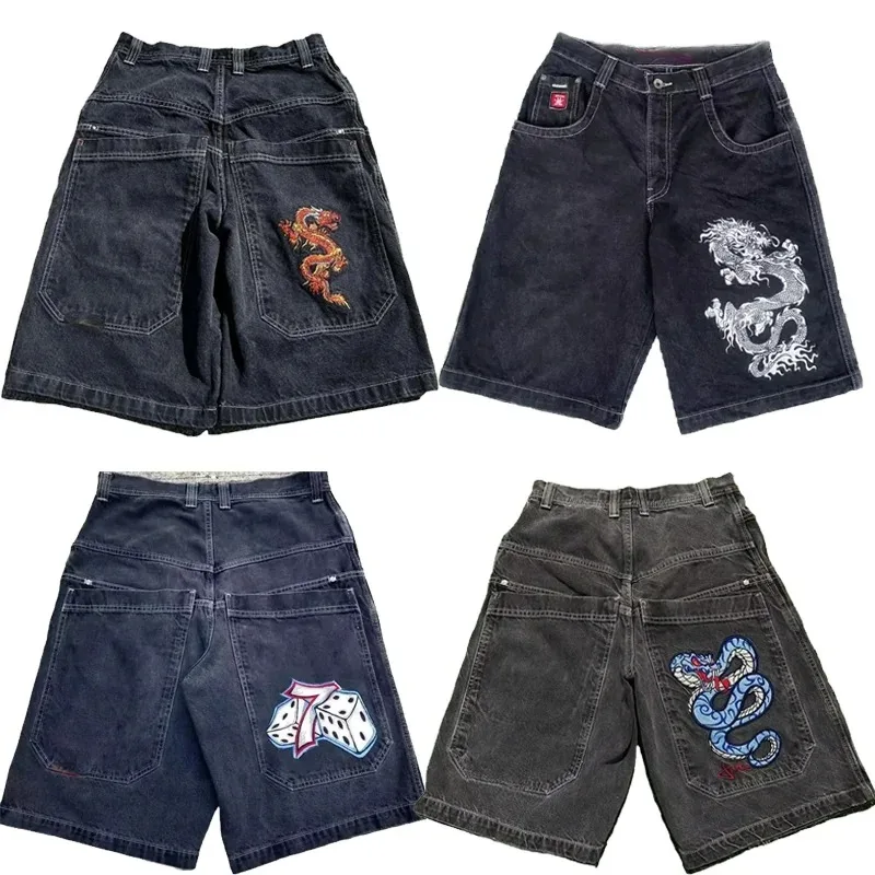 Y2K Baggy Shorts Gothic American Pocket Printing Denim Gym
