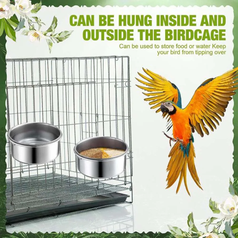 1/2PCS Stainless Steel Bird Feeder, Parrot Food Bowl Feeding Cup Jig, Suitable for Birds of All Sizes