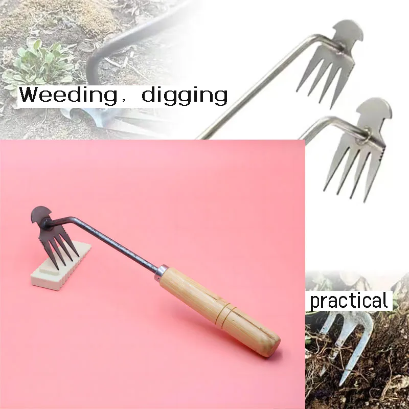 Mini Garden Tools Garden Weeding Tool Grass Pot Soil Weeding Tool Manganese Steel 4/11 Tooth Manual Excavator Refurbished Garden Land Herb Supplies