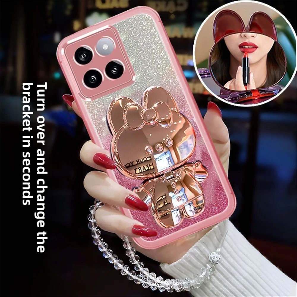 Crystal Rabbit Glitter Mirror Holder Bracelet Case - Sparkling Soft Back Cover