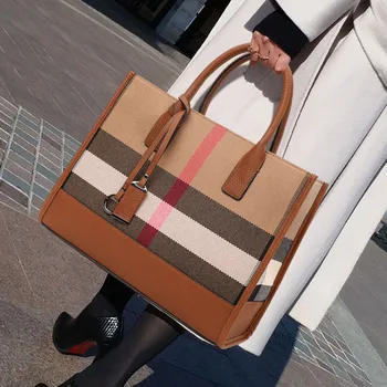 Fashion Plaid Canvas Women's Luxury Designer Handbag Classic Versatile