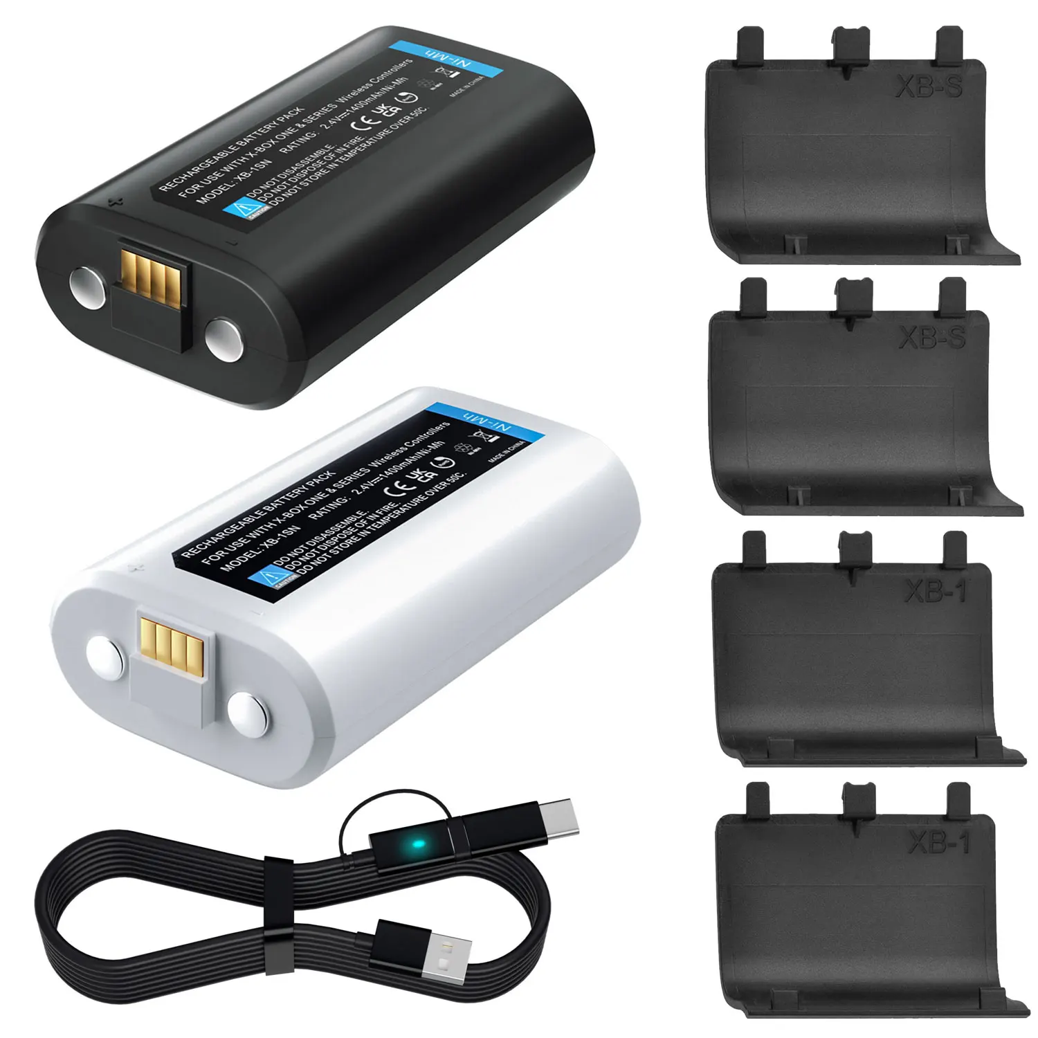 Batteria Ni-Mh Da 2 Pezzi 1400Mah Per Xbox Series X | S, Xbox One, Xbox One S, Xbox One X, Xbox One Elite Led Cavo Di Ricarica