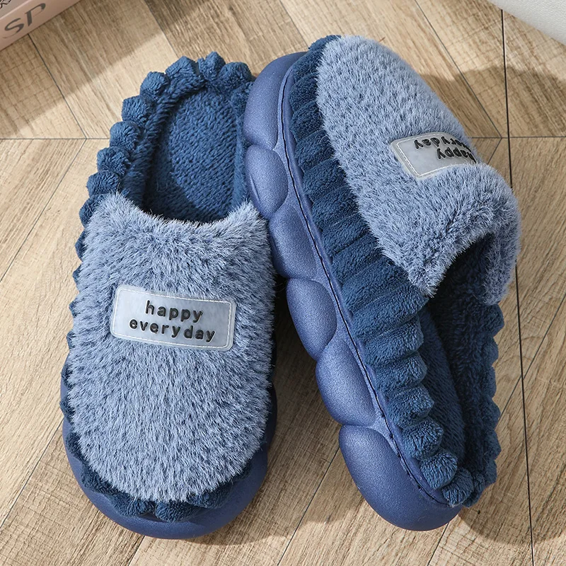 Plus Size Man slippers home furry thick bottom slides winter warm velvet mens slippers males shoes