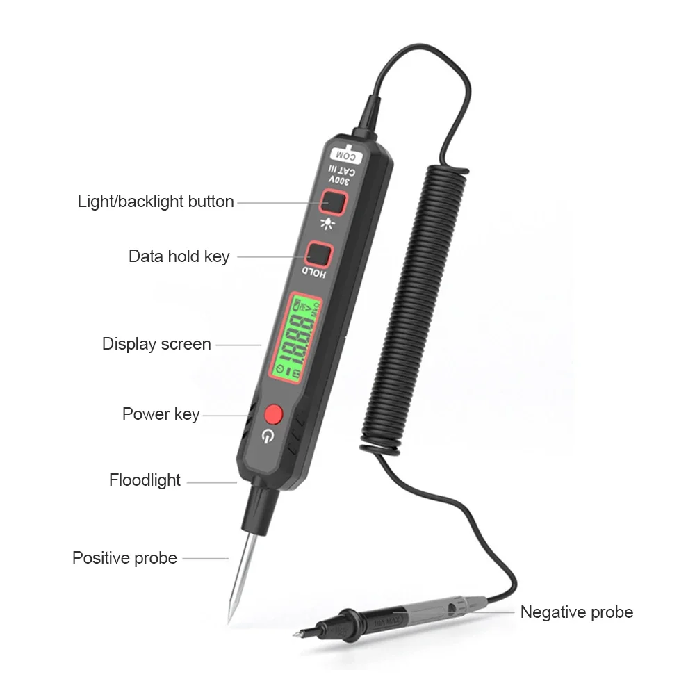 DC/AC Voltage Detector Car Fault Maintenance Circuit Test Pen Digital Display Ba