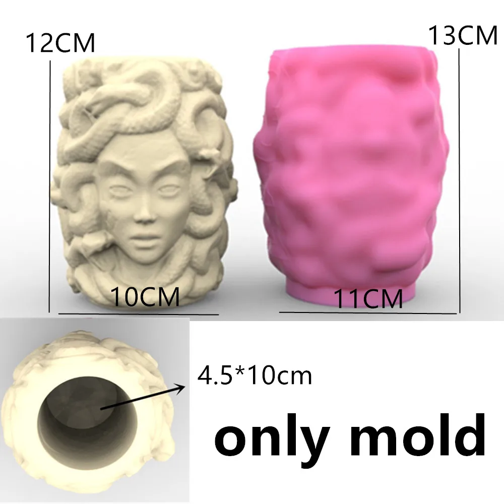 Moule en Silicone pour Vase et Pot de fleurs, en forme de serpent, reine Medusa, succulente, pour plâtre, ciment, béton, porte-stylo, en résine