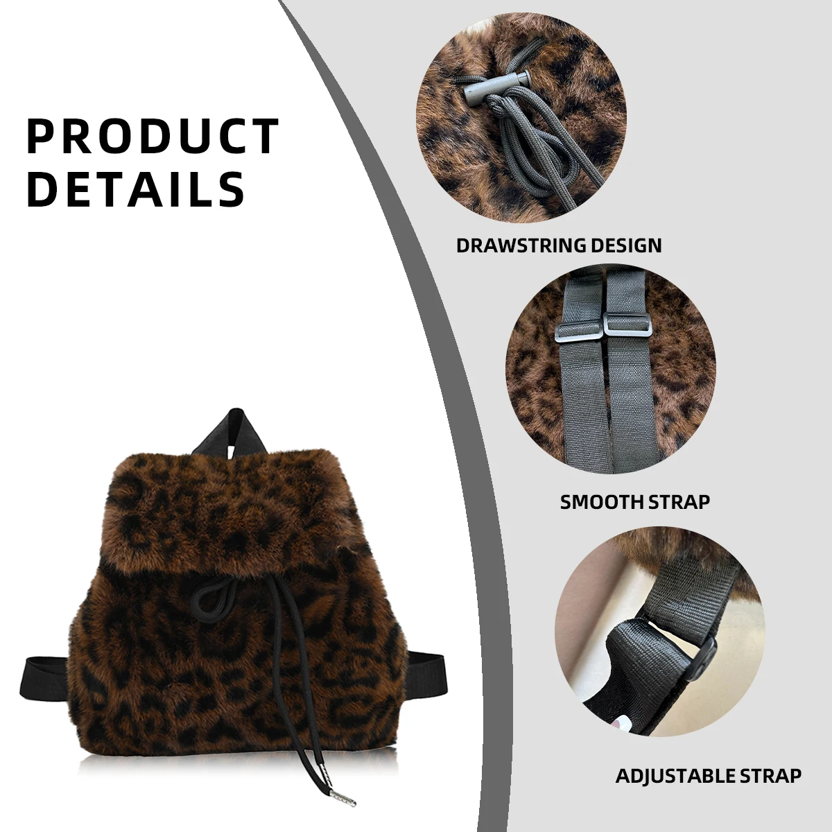 Korean Style Cute Leopard Print Faux Fur Backpack, New Autumn and Winter Casual Retro Furry Bag, Plush Small Backpack for Commuting to Work