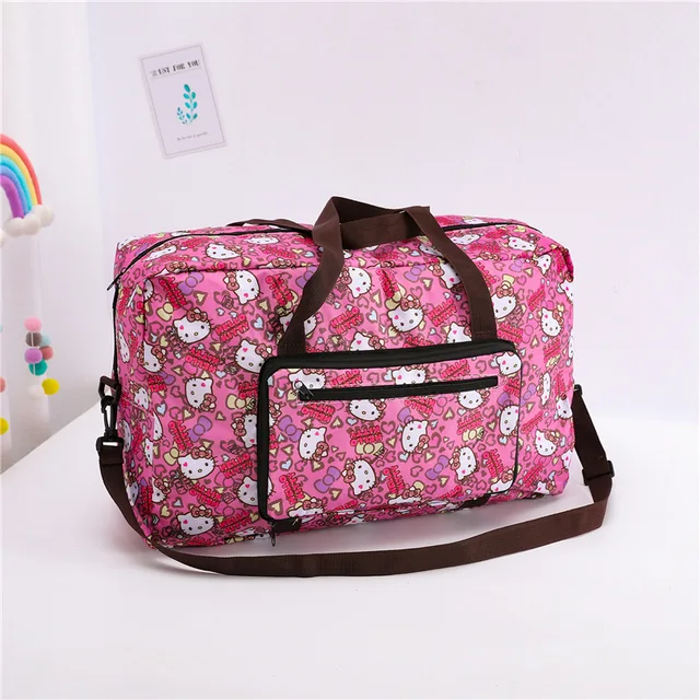 Kawaii Sanrios Series Kuromi Kitty Anime Large Capacity Travel Bag Zipper Folding Travel Organizer Can Hang Trolley Suitcase