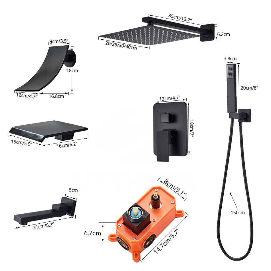 Black Bath Shower Set Wall Mounted Concealed Shower Faucet System Rainfall Bathroom Mixer Bathtub Tap with Hand Sprayer bathroom shower faucet set