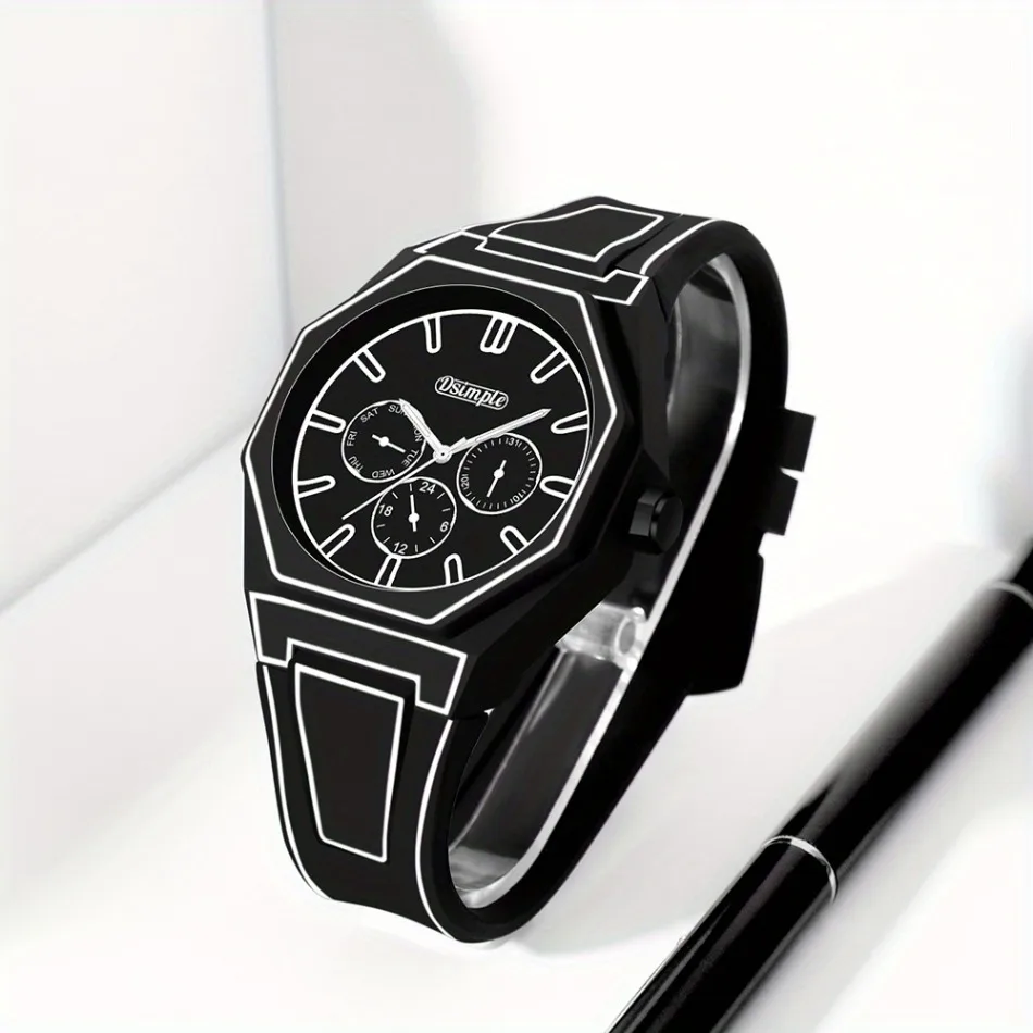 Elegante Herren-Quarzuhr – Silikonarmband, Analoganzeige, Weihnachts- und Halloween-Geschenk, kreative Armbanduhr, Herren-Geschenk – Detail 3