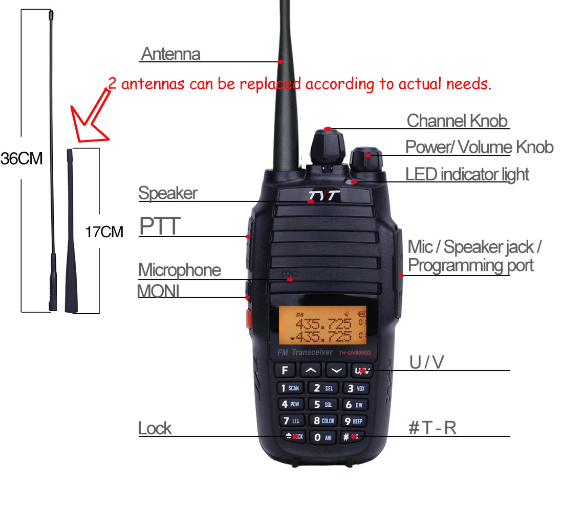 1pcs self-driving travel walkie talkie  TYT TH-UV8000D 10W 3600mAh Handheld Radio, Dual Band 136-174/400-520MHz Walkie Talkie 4