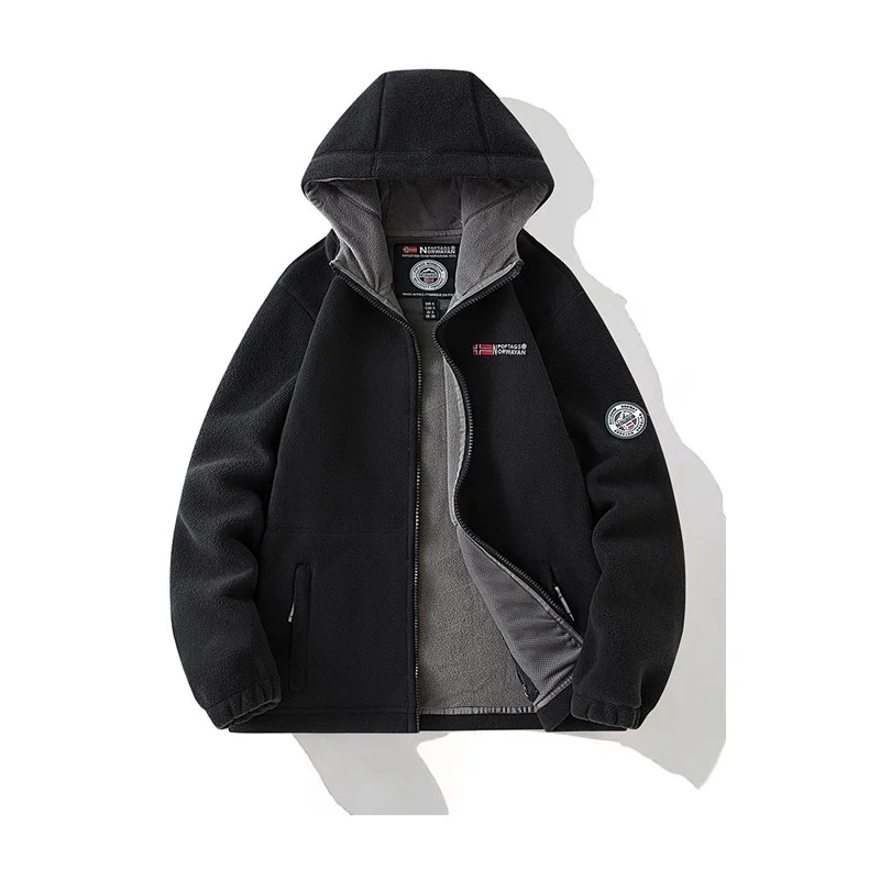 Winter Men's Plush Thickened Hooded Jacket Double-Sided Fleece Warm Sport Hoodie Jacket Oversized Cold Resistant Coat