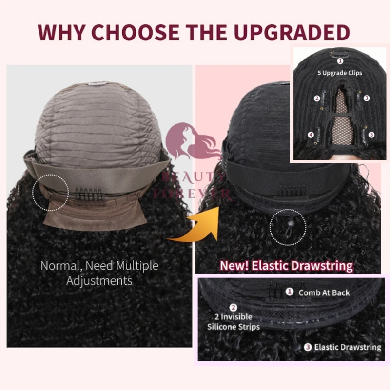 Beautyforever EasiContour™  Yaki Straight V Part Wig Human Hair Elastic DrawString Yaki V Part Human Hair Wig Kinky Straight 6
