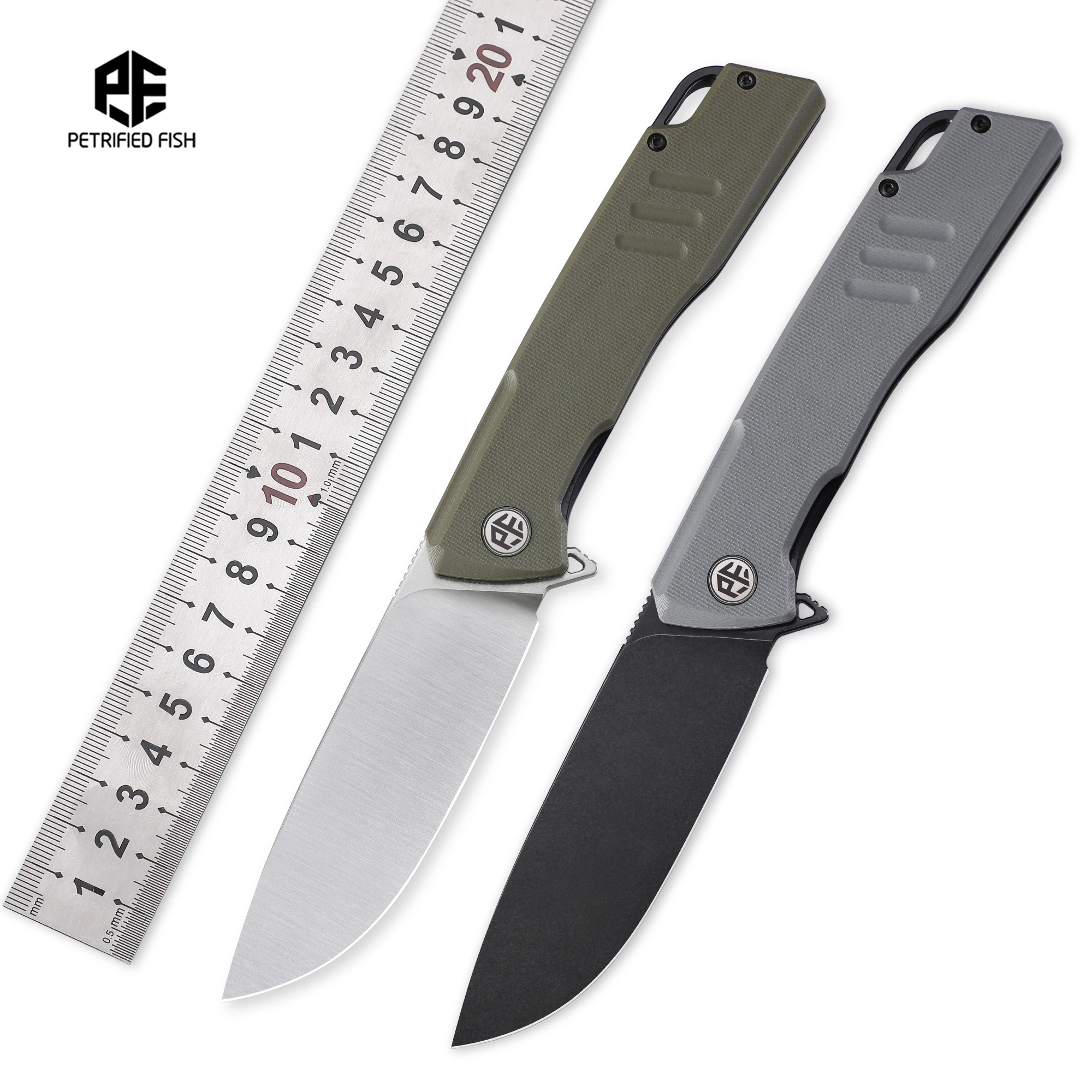 Petrified-Fish-PFB02-D2-Steel-Satin-Balck-Stonewashed-Blade-G10-Handle ...
