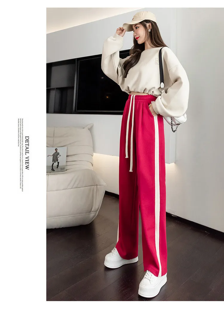 Drawstring Wide-leg Pants Women 2022 Fashion High-waisted Drape Loose Straight-leg Sports Pants Black Casual Sweatpants JD2315 bell bottom jeans