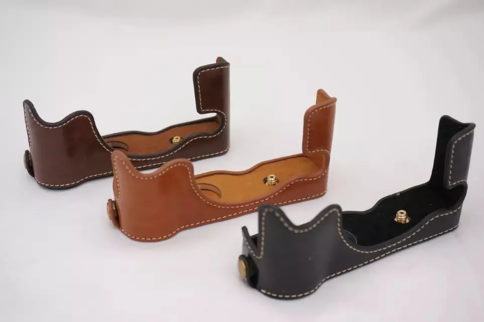 Custodia Per Fotocamera Adatta Per Fujifilm X30 Bottom Pu Half Body Set Cover Black Coffee Brown Con Apertura Della Batteria