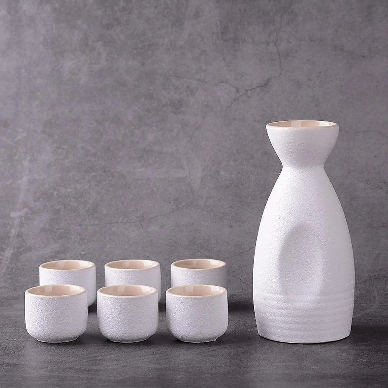 Ceramic Sake Pot Cups Set White Stoneware Decoration Drinkware Crafts Traditional for Cabinet Kitchen Tea Party Drawer Cupboard