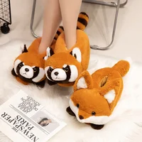 Cute Red Panda Fox Shoes Women Men Winter Slippers Warm Plush Soft Sole Girls Indoor Home Floor Slipper Women Cartoon Footwear - Image 2