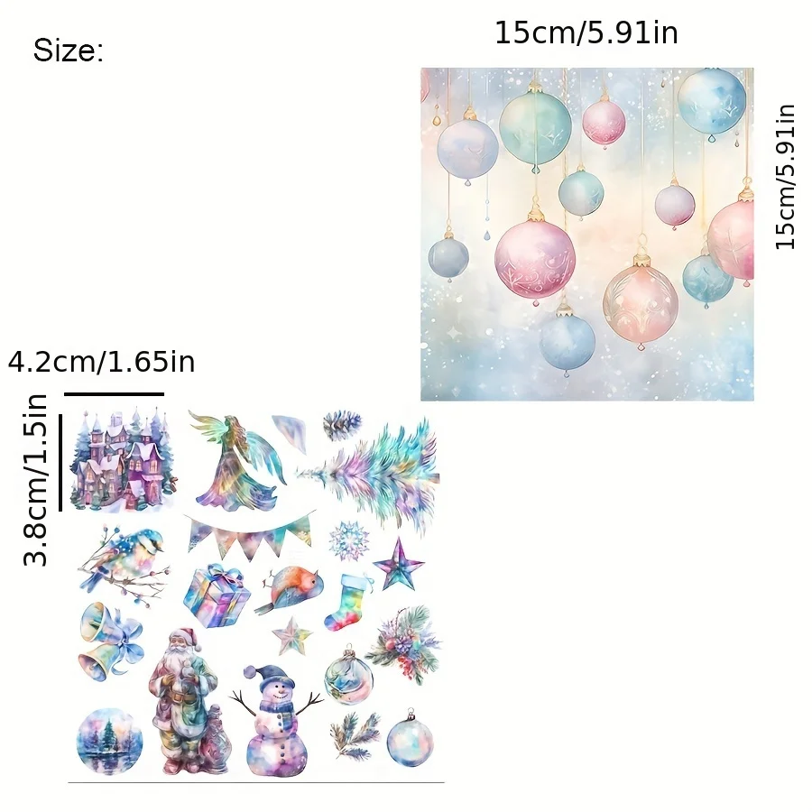 Stickers Scrapbooking Supplies Scrapbooking Paper 56pcs Background Paper and Sticker Rainbow Color Christmas With Tree Ornement For Scrapbooking Paper Craft Junk Journal