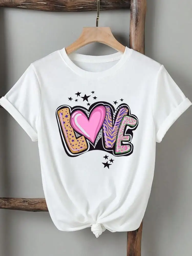 

Модная Милая стильная одежда с надписью Love, футболка с принтом и коротким рукавом, Повседневная футболка, модные женские Графические футболки с круглым вырезом, женская одежда
