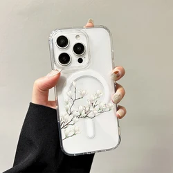 Floral Blush Wireless Charging Case - Transparent Silicone Hard Cover - iPhone 15 Pro (1)