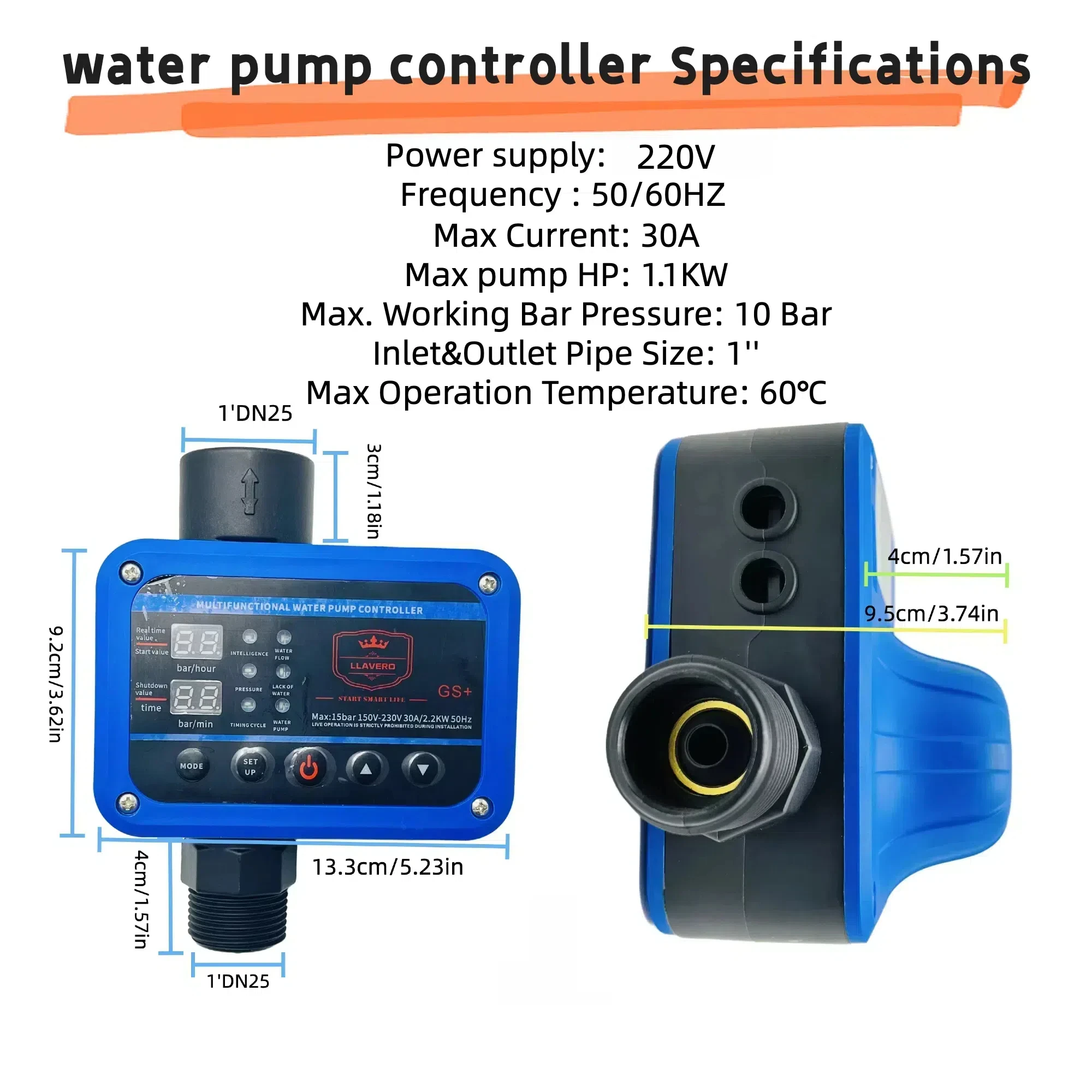 Water Pump Controller GS Pro Intelligent 0-10bar 2.2KW G1 Thread