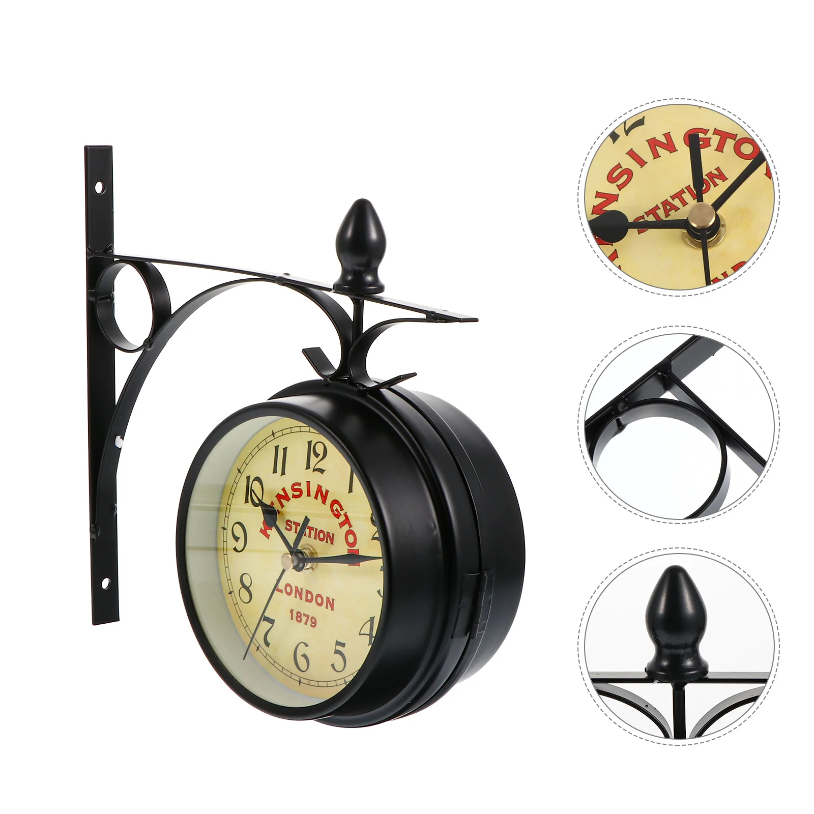 

Outdoor Clock Vintage Double Sided Wall Hanging Clocks Two Sided Wrought Iron Retro Home