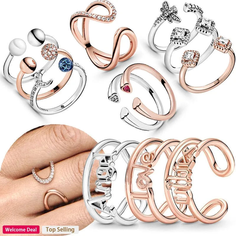 925 sterling silver original women s rose gold shell water drop transparent zircon cz heart to heart ring diy charm jewelry 925 Sterling Silver Rose Gold Love Heart Pearl Dragonfly Women's Zircon Open Ring Anniversary Festival Fashion DIY Charm Jewelry