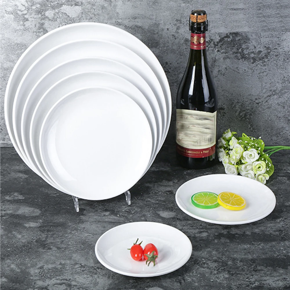 Melamine Tableware Imitation Porcelain White Fried Dishes Buffet Round Plate