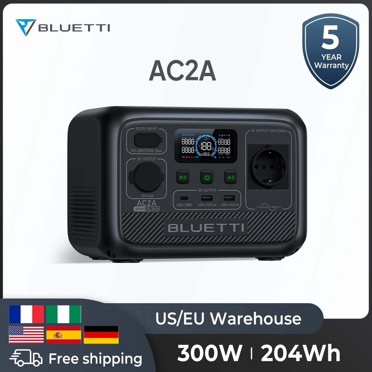 Bluetti Ac2A Centrale Elettrica Portatile 300W 204Wh