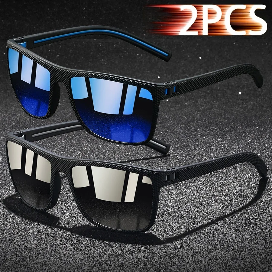 Lunettes de soleil carrées tendance pêche conduite légères pour hommes et femmes 2 pièces