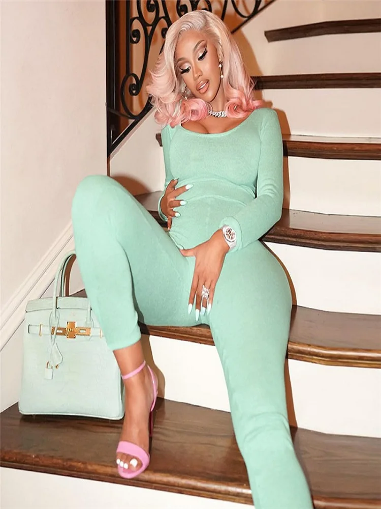 

Zabrina Green Long Sleeve Jumpsuit For Women Casual Skinny Tight High Waist Clothing New Sexy Sporty Yoga One Piece Jumpsuits