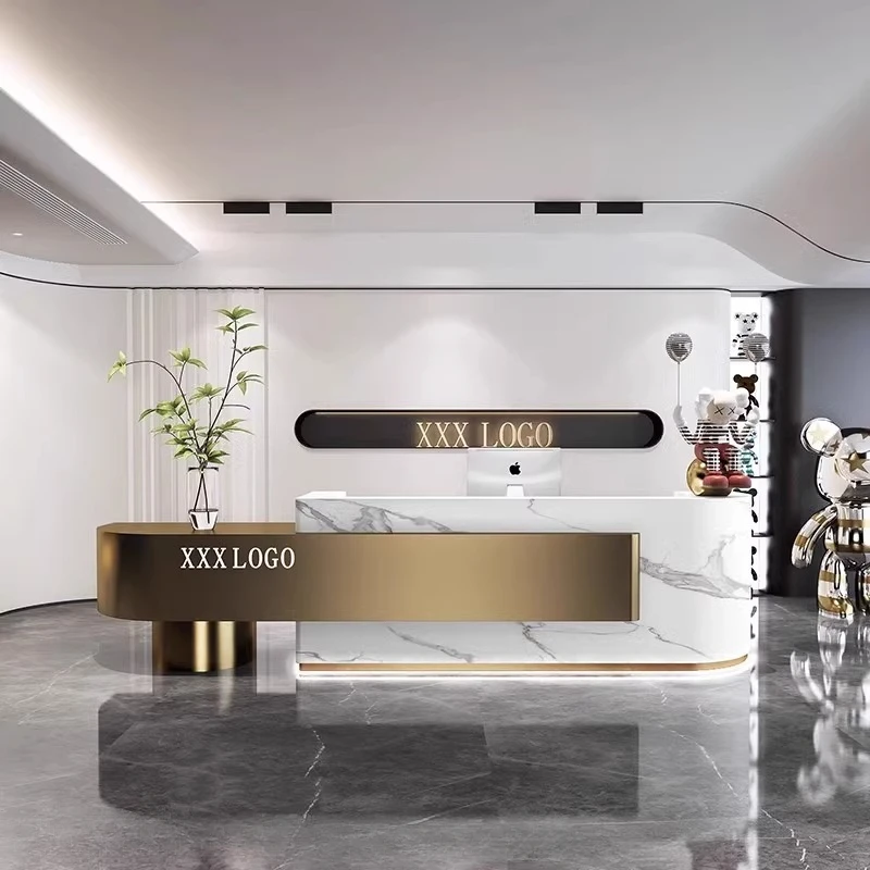 Clinic Luxury Reception Desk Standing Coffee Display Shopping Designs Reception Desk Premium Recepcion Commercial Furniture HDH