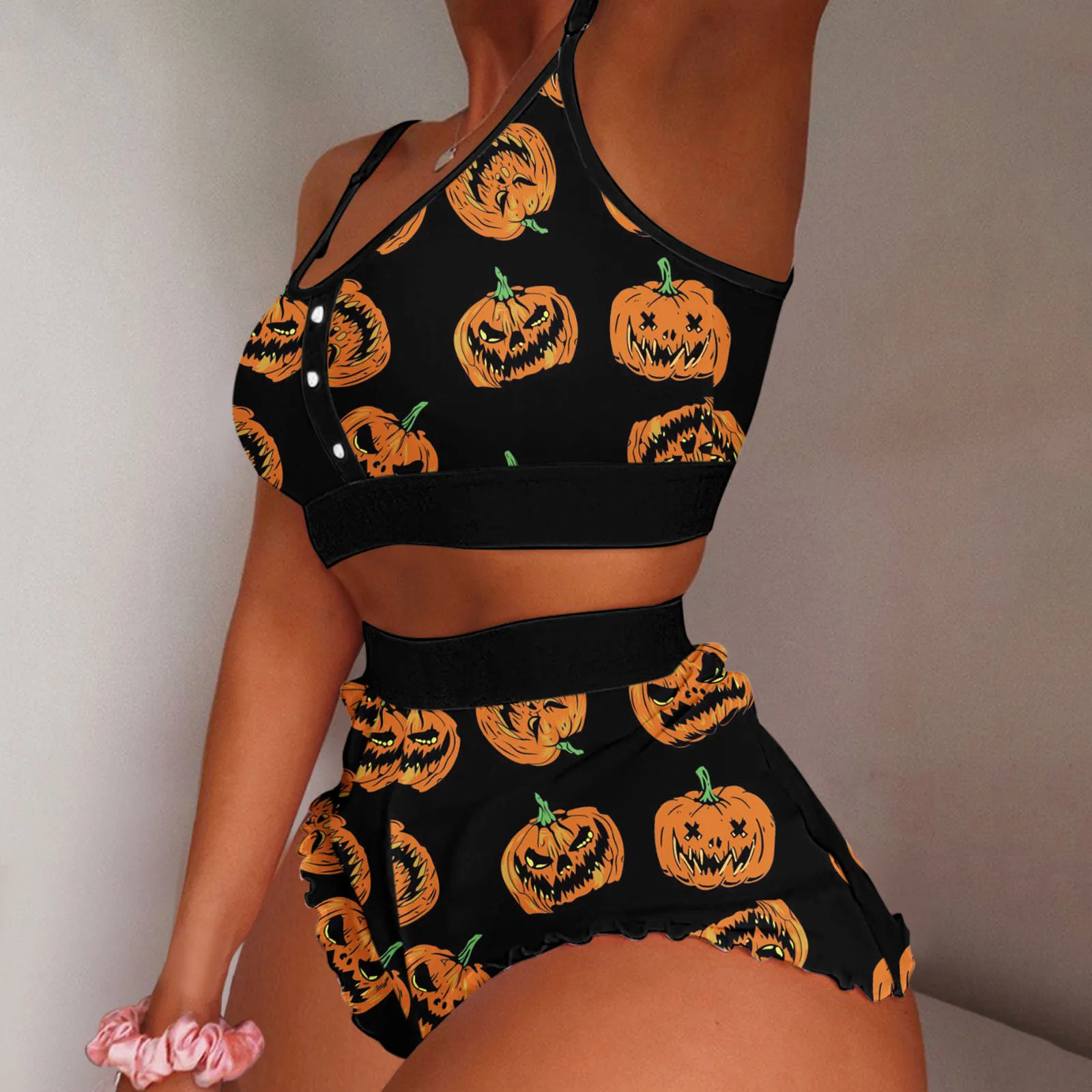 

Women Halloween Sexy Sleepwear Set Heart Printing Pajamas Sleeveless Cami Shorts Lingerie Sexy Slim Women's Pajama Short Sets