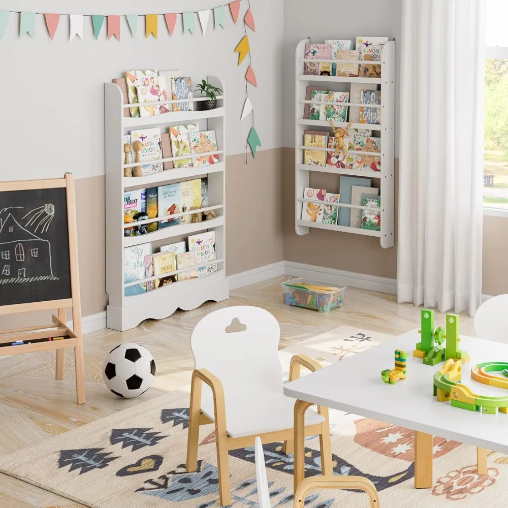 Kids Bookshelf, Wall Mount 4-Tier Book Shelf Organizer for Toys and Books, Toy Storage Bookshelf in Bedroom, Living Room 5