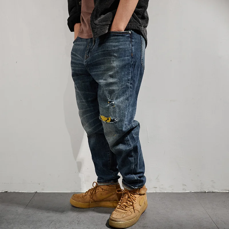 

spring American Vintage Jeans Men's new trend straight pants patch old men's youth simple and versatile pants