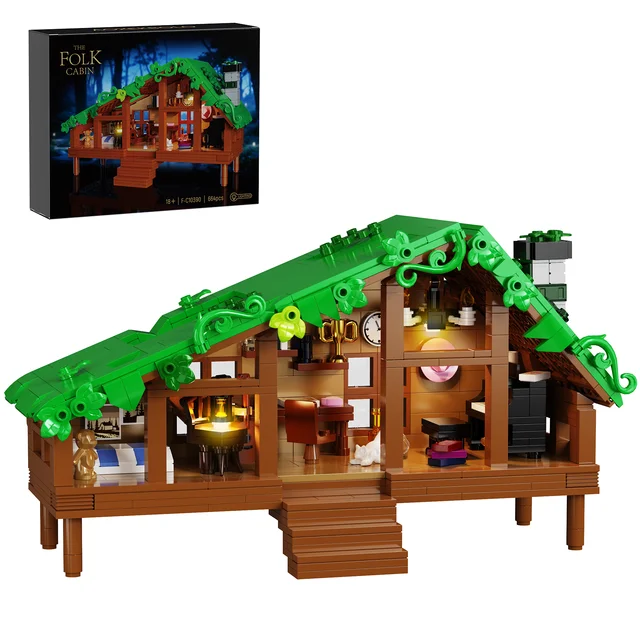 11259-b81711.png Folk Cabin Building Blocks Set Forest Cabin House Bricks Toys Christmas, Birthday Gifts for Girls Adult (664 PCS)