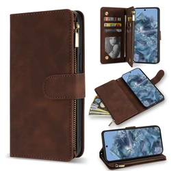 Luxury Multi - Card Zipper Kickstand Leather Wallet Case with Photo Frame and Magnetic Closure for GooglePixel9ProXL (Coffee)